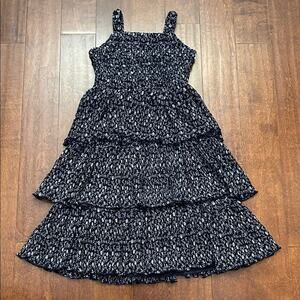 Nordstrom Kid’s Smocked Tiered Dress in Blue and White, Size Large 10/12